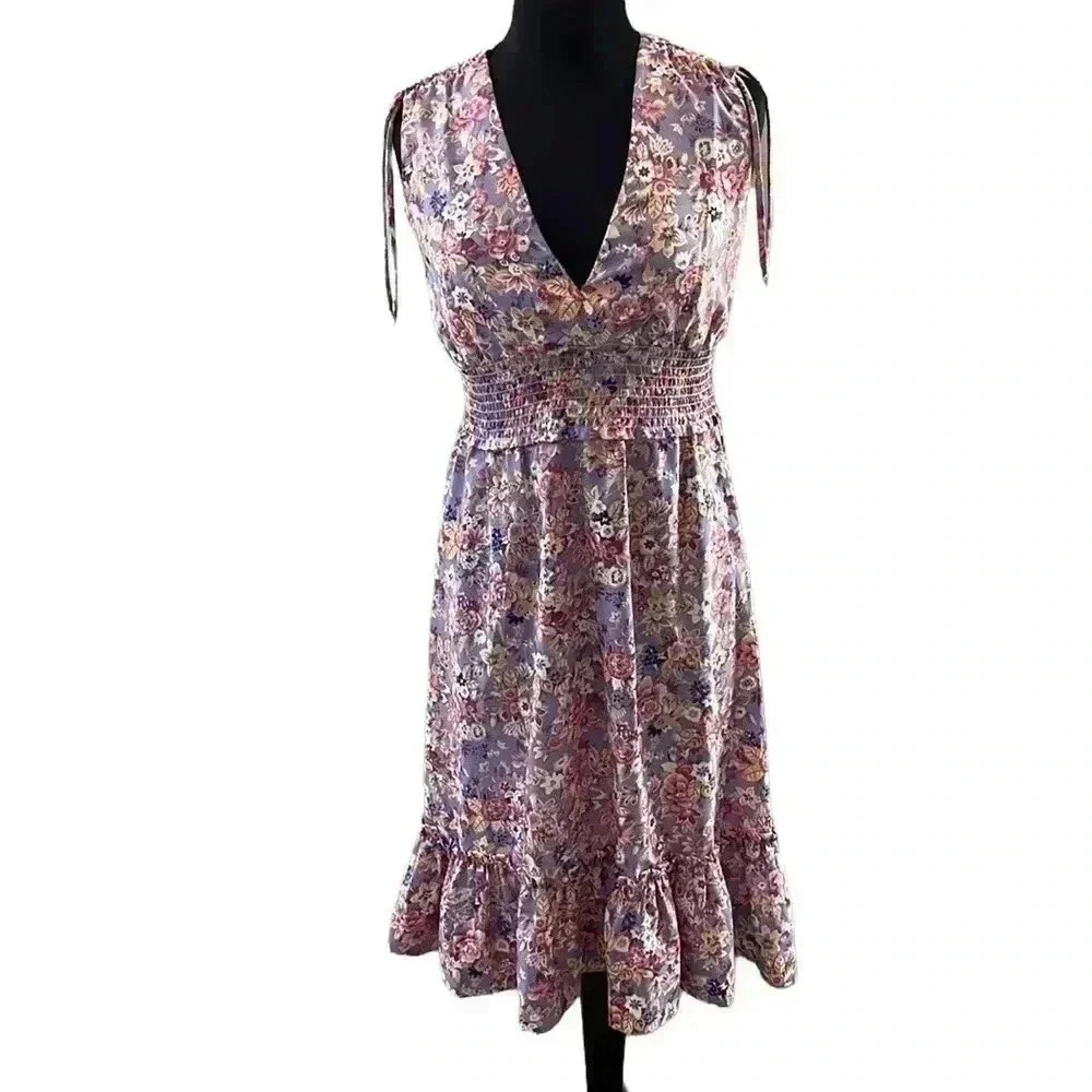 ACT I Vintage Floral Sleeveless Vneck Boho Dress